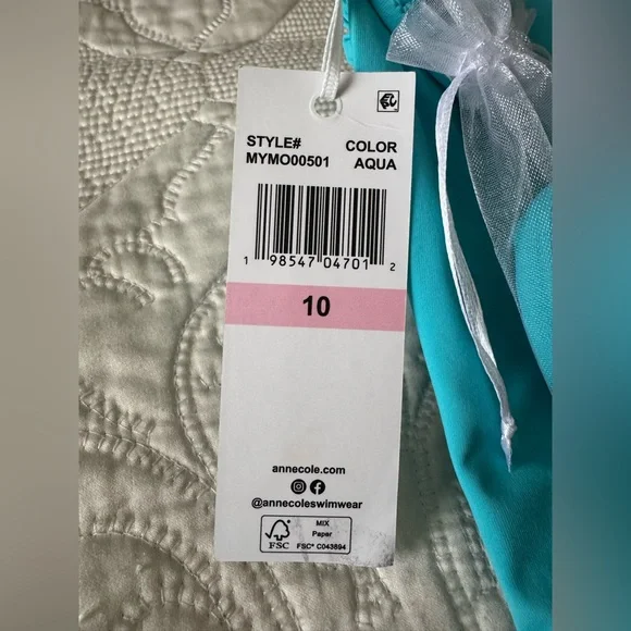 NWT Anne Cole Turquoise Swimsuit size 10 - Picture 3 of 5